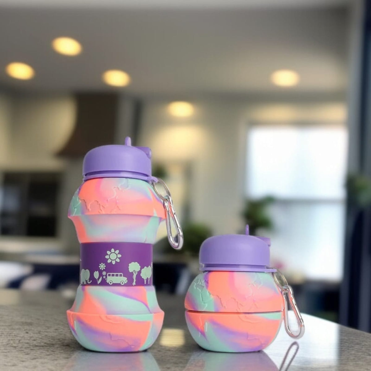 Silicone Foldable Water Bottle-Purple & Light Pink