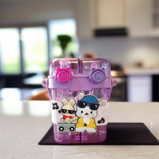 Double Drinking Water Bottle with Straw and Strap-Purple