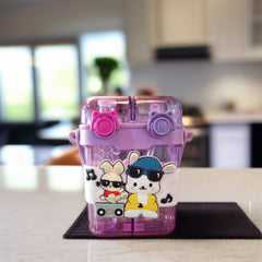 Double Drinking Water Bottle with Straw and Strap-Purple