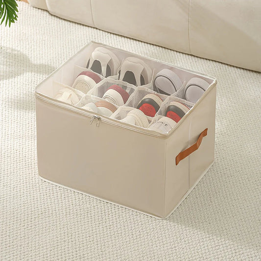 12 Grid Foldable Shoe Organizer -Offwhite