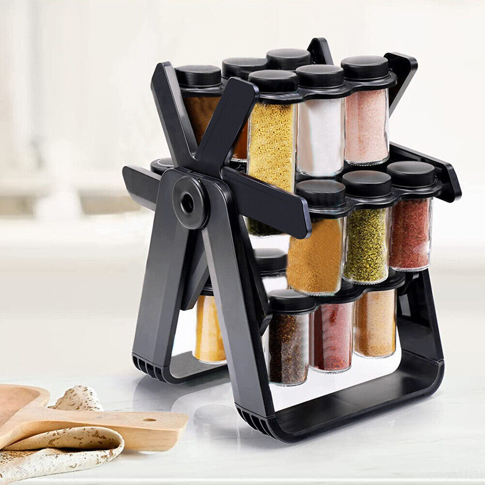 Rotating Spice Rack with 18 Glass Spice Jars – Zahra Stores