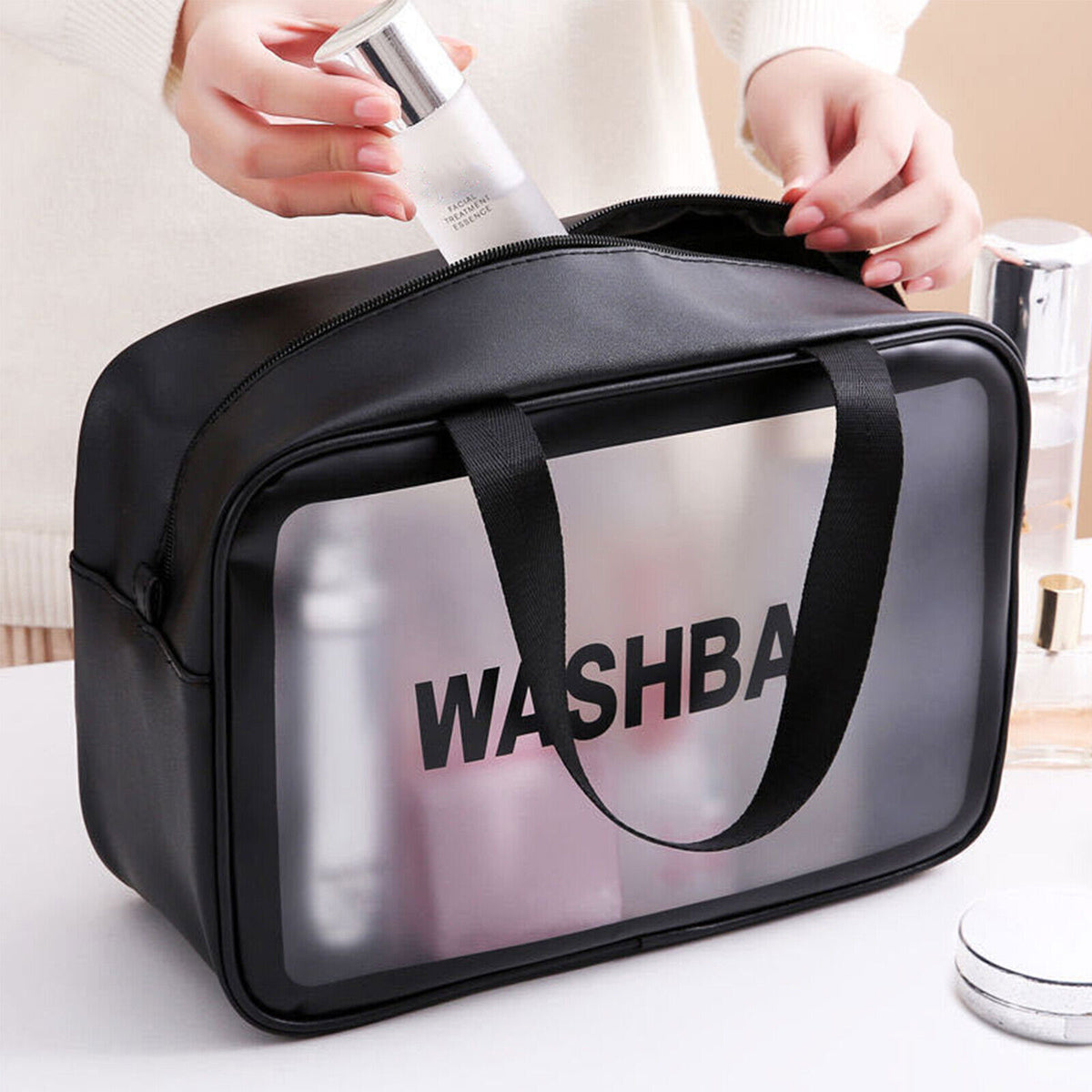 Wash Bag Makeup Travel Pouch Black (L)
