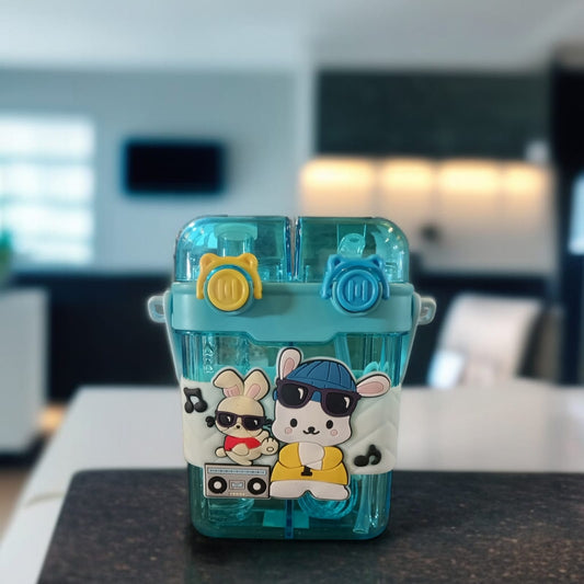 Double Drinking Water Bottle with Straw and Strap-Sky Blue