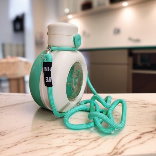 Round  Double Drink Water Bottle-White & Green