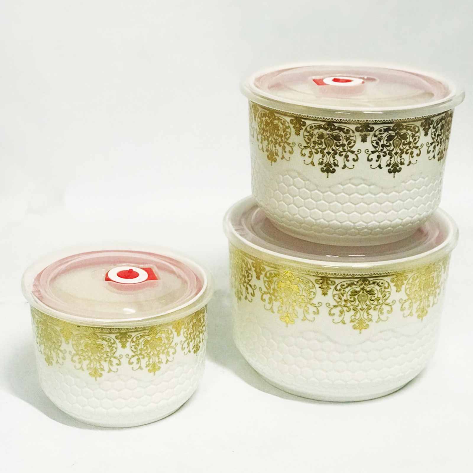 3 Pcs Ceramic Air-Tight bowl Set (D2)