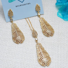2 Pc Set Ear Rings & Pendant Locket Leaf Design 165519