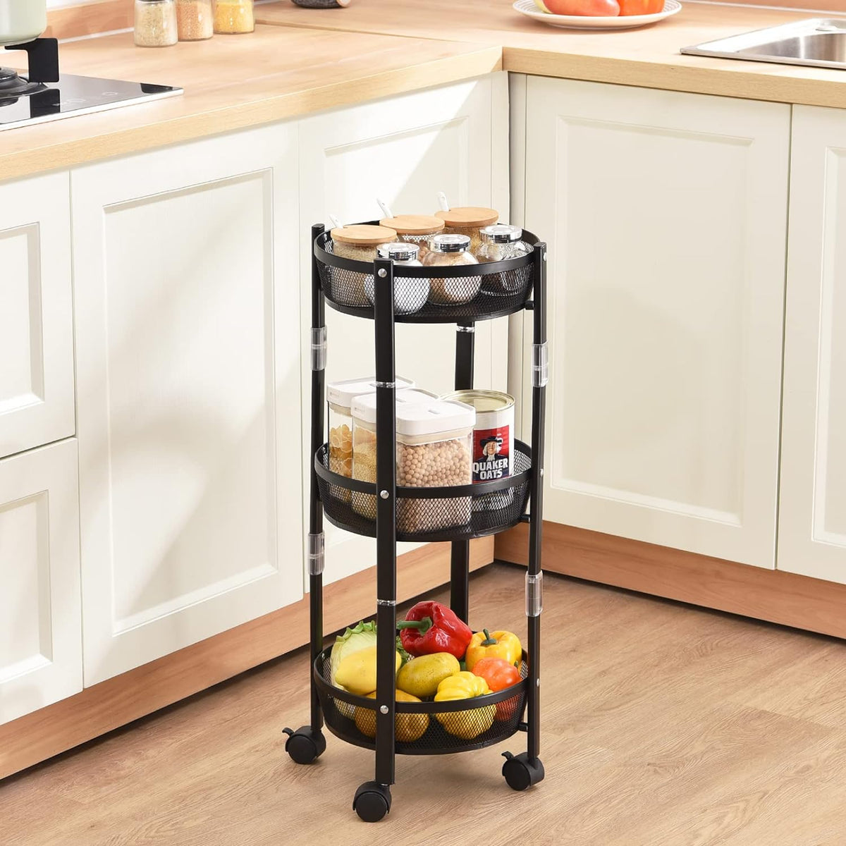 3-Tier Multifunction Metal Rolling Cart