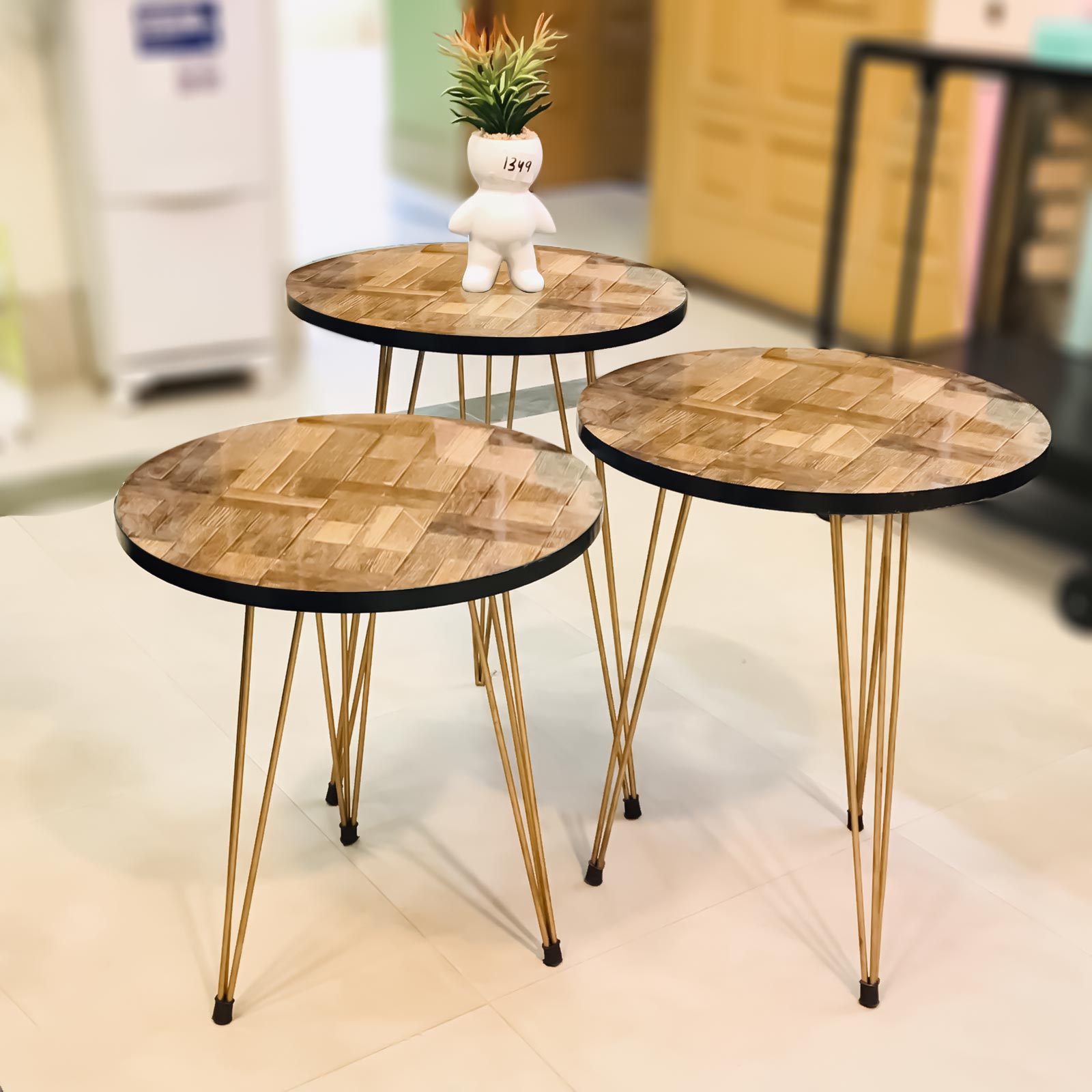 3 pcs table set with wooden top