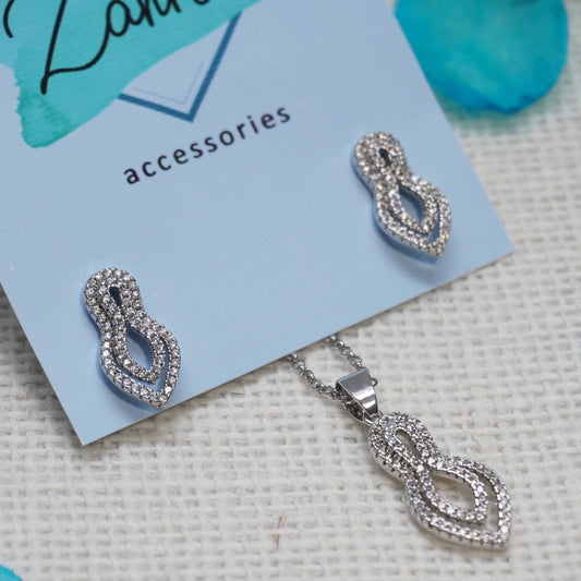 2 Pc Set Earrings &amp; Pendant Locket Silver 20