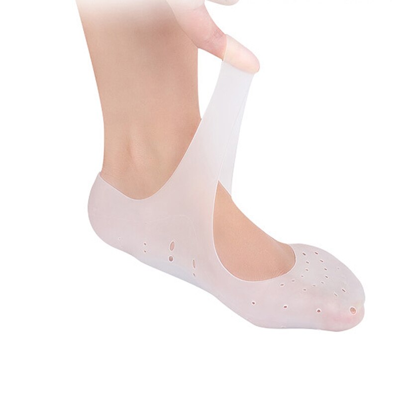 1 Pair Full Length Silicone Socks Anti Cracks (White)