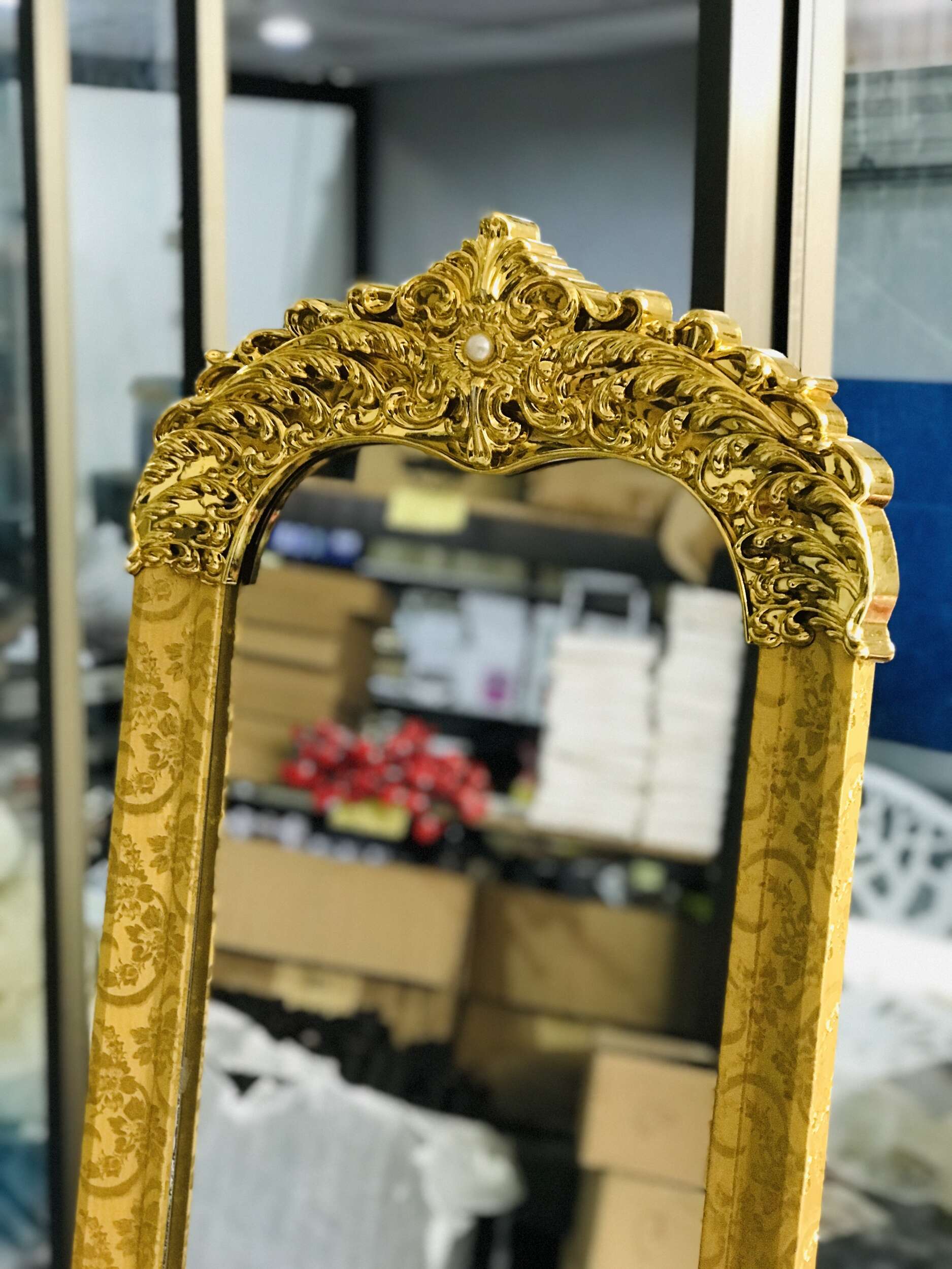 Floor Standing Golden Baroque Mirror