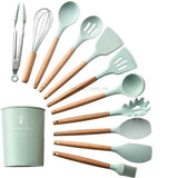 Silicone Wooden Handle Cooking Utensils Set 11pcs