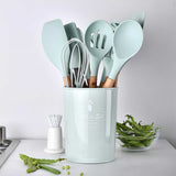 Silicone Wooden Handle Cooking Utensils Set 11pcs