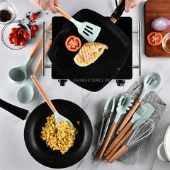 Silicone Wooden Handle Cooking Utensils Set 11pcs