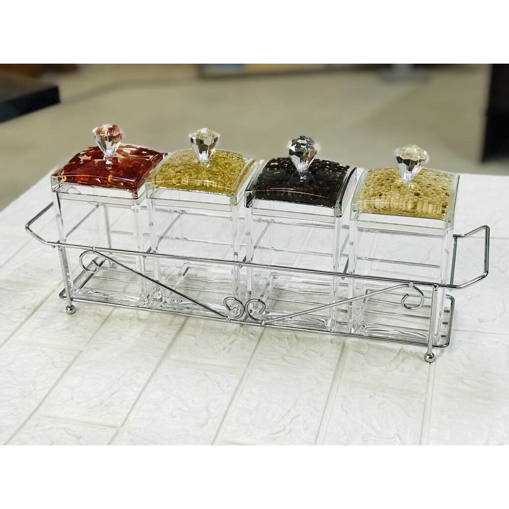 Creative Acrylic Spice Condiment 4 Jars With Stand