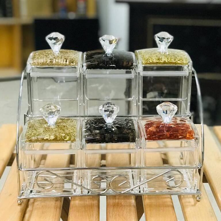 Creative Acrylic Spice Condiment 6 Jars With Stand