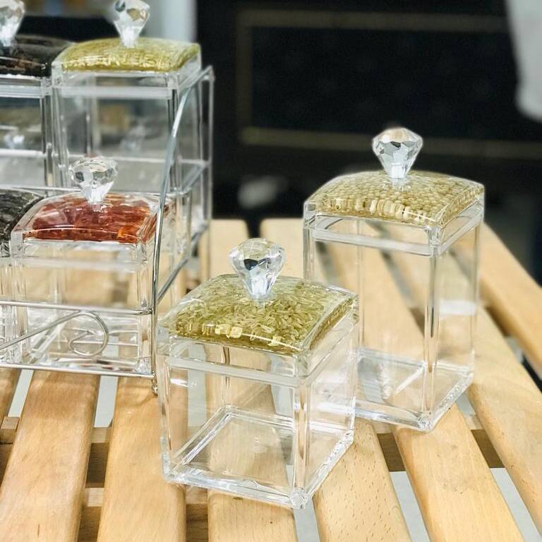 Creative Acrylic Spice Condiment 6 Jars With Stand