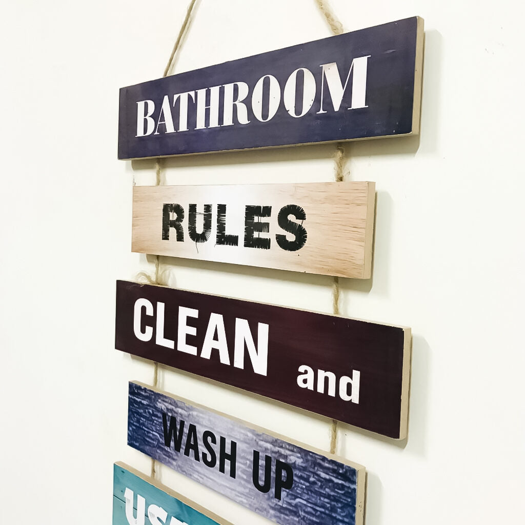 Bathroom Rules Wooden Wall Signs