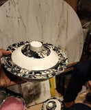 blue floral prints bowl with lid