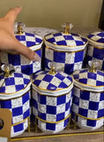 blue ceramic spice jar set