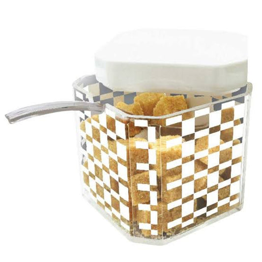 Milky Diamond Cut Sugar Jar (White)