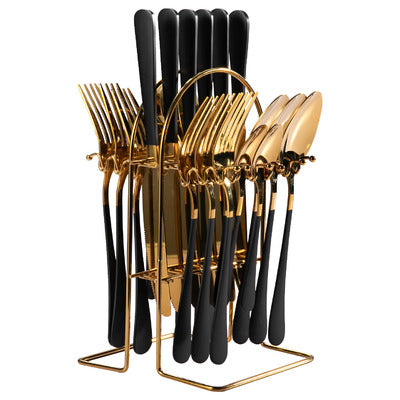 24 Pcs Gold Dinnerware Set (Black)