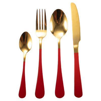 24 Pcs Gold Dinnerware Set (Red)