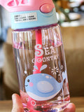 Print  Water Cup with Straw (Pink)