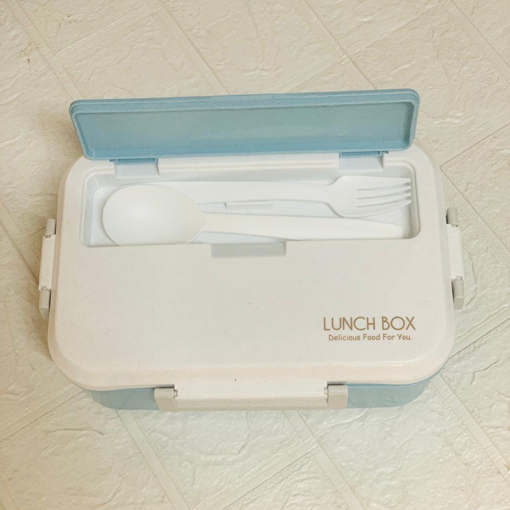 Lunch Box with Spoon & Fork (Blue)