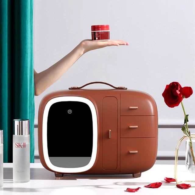 Makeup Storage Organizer with Simple Mirror (Brown)