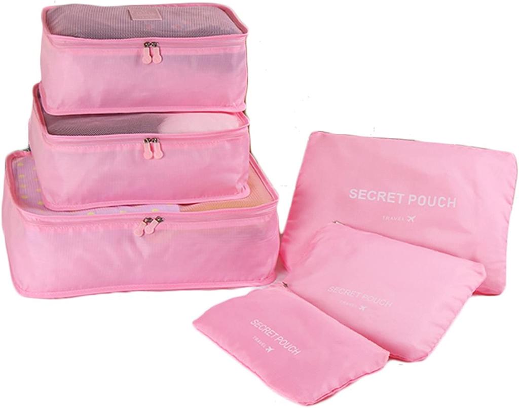 6 Pcs Waterproof Travel Storage Bag (Pink)
