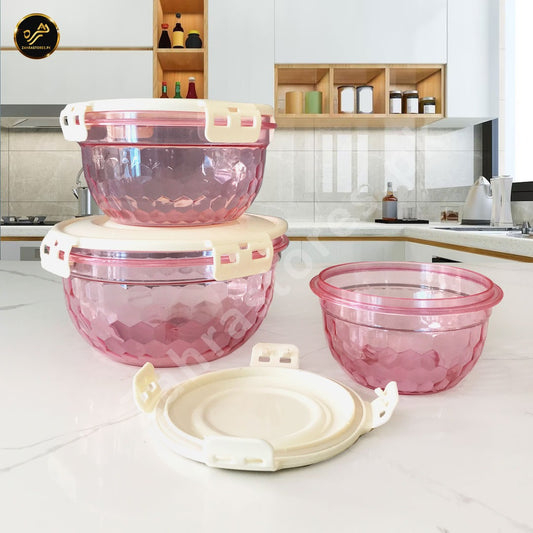 3 Pcs Air Tight Food Boxes (Light-Pink)