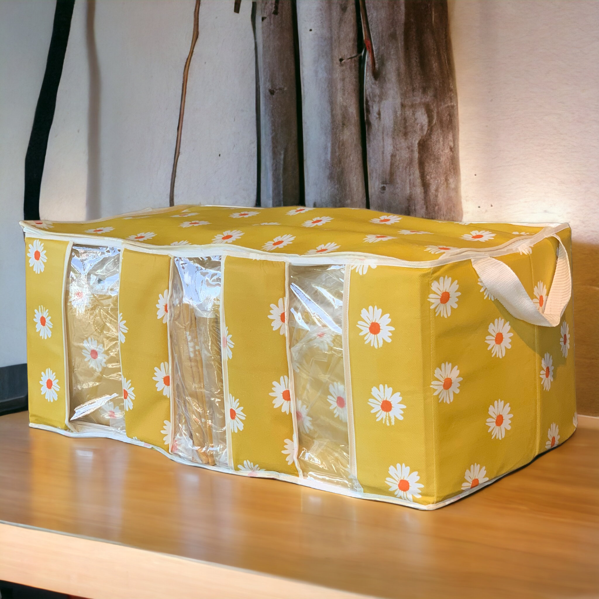 3 COMPARTMENT BAG -YELLOW FLOWER PRINTED