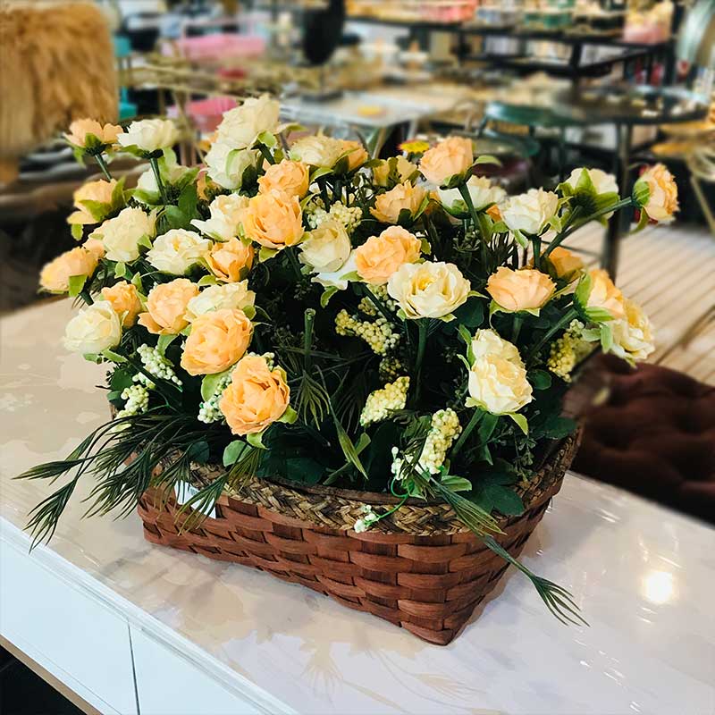 Beautiful Woven Basket With Artificial Flowers