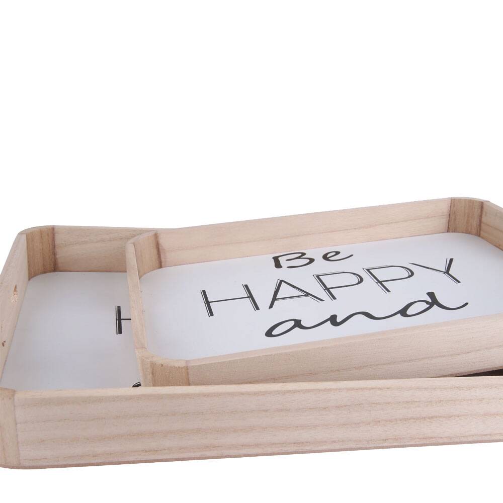 Be Happy And Smile Wooden Tray Set