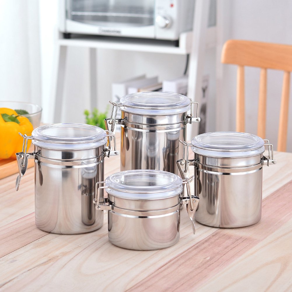 Set of 4 Air Tight Stainless Steel Canister Set