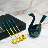 Luxury Ceramic Swan Spoon Set Big Dark Green