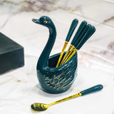 Luxury Ceramic Swan Spoon Set Big Dark Green
