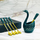 Luxury Ceramic Swan Spoon Set Big Dark Green