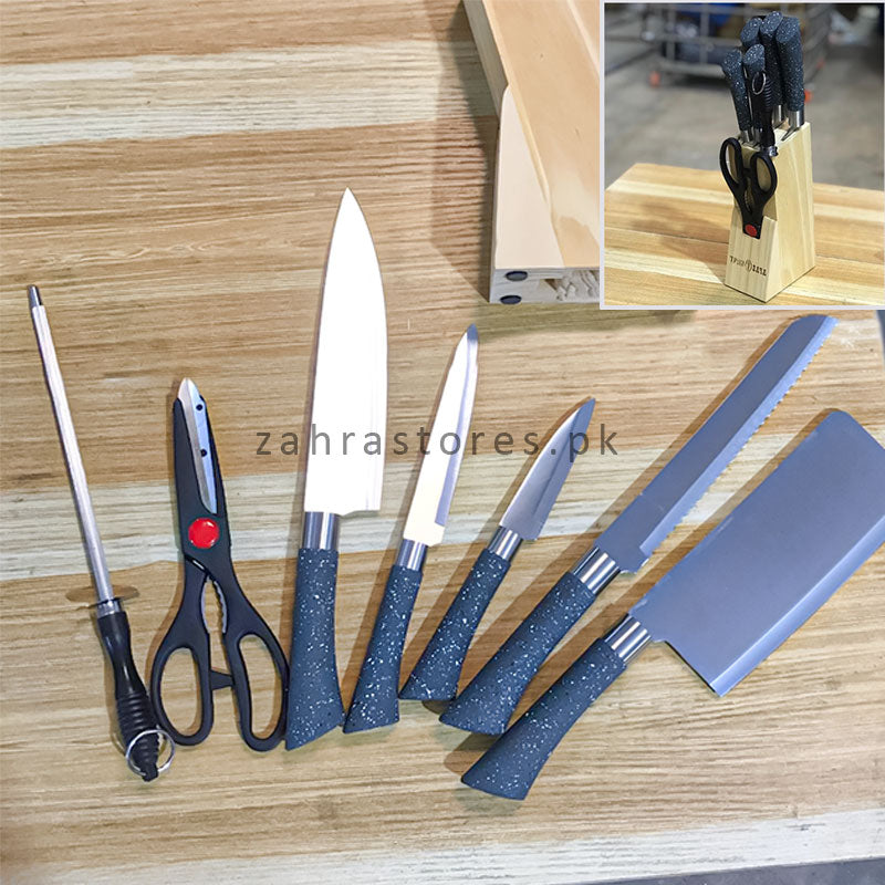 Stainless Steel 7Pcs Knife Set Wooden Stand