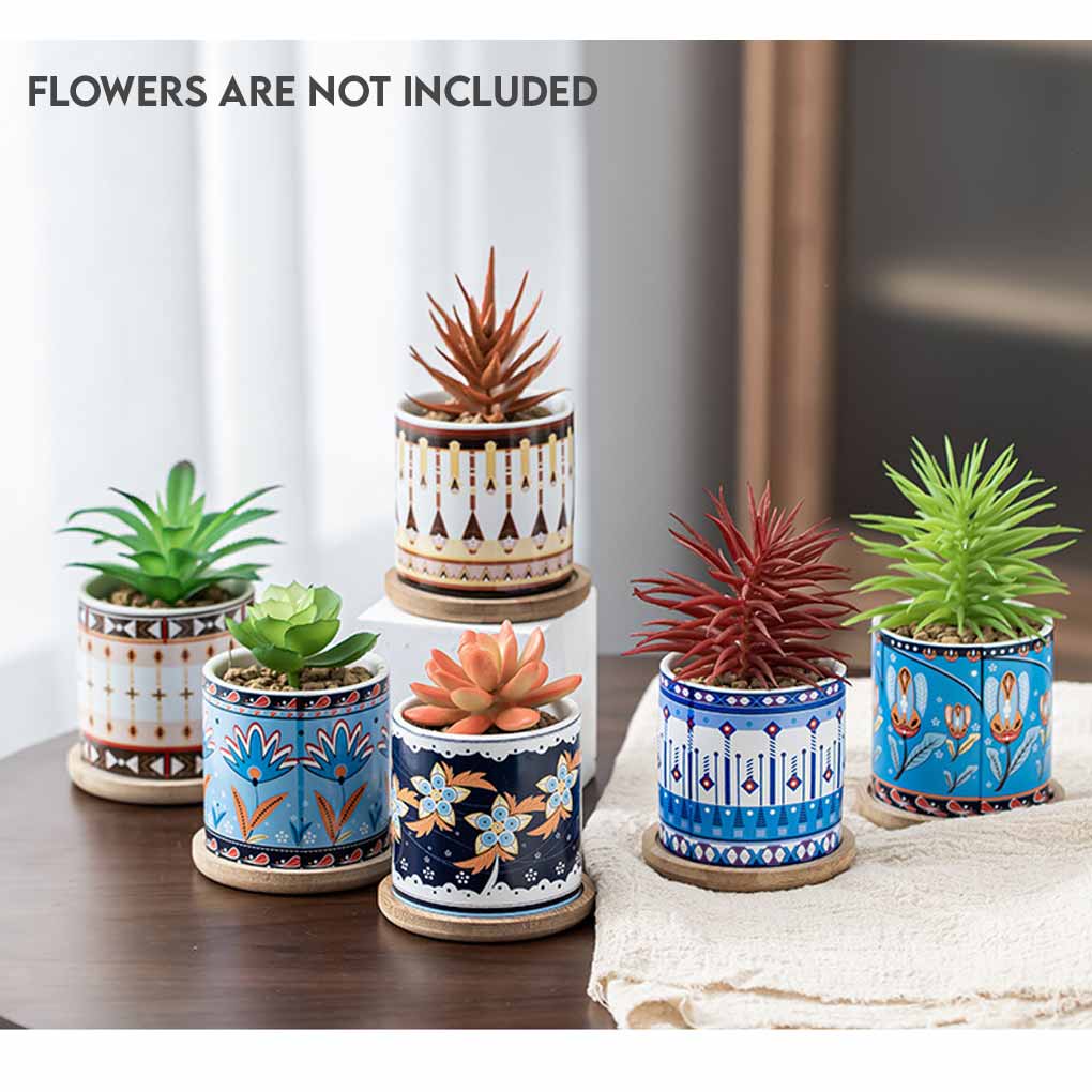 Small Ceramic Flower Pots With Bamboo Tray