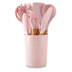 Silicone Wooden Handle Kitchen Cooking Utensils Set