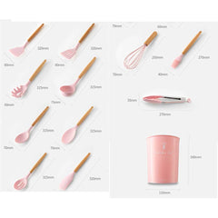 Silicone Wooden Handle Kitchen Cooking Utensils Set