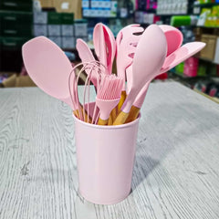 Silicone Wooden Handle Kitchen Cooking Utensils Set