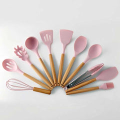 Silicone Wooden Handle Kitchen Cooking Utensils Set