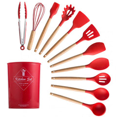Silicone Wooden Handle Kitchen Cooking Utensils Set